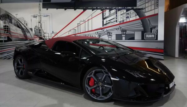 rent a Lamborghini huracan evo spyder in Dubai - black