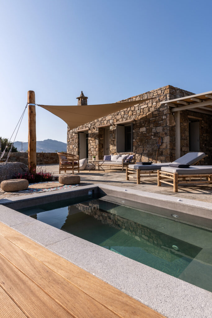book a 4 bedroom Villa in Ftelia Mykonos with private pool and sea view